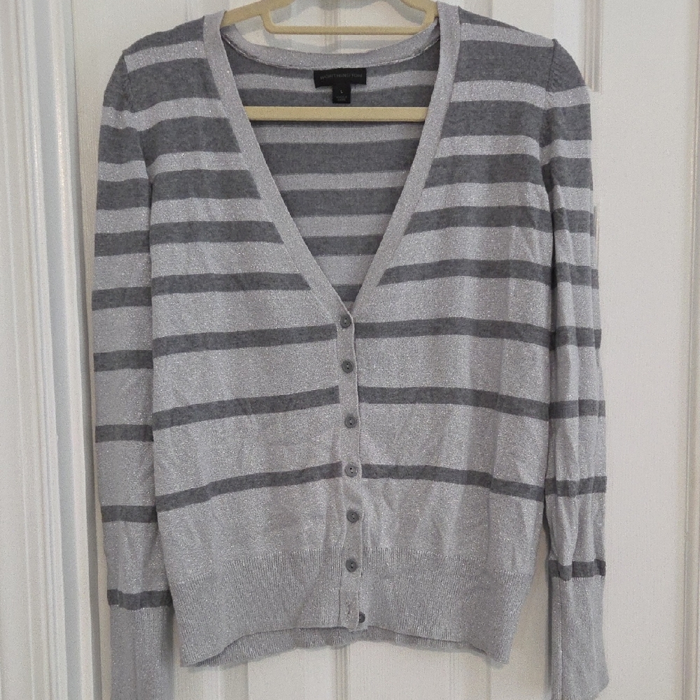 Worthington Gray and Silver Striped Cardigan